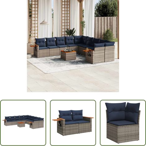 vidaXL Rattanmöbel - 11-tlg. Garten-Sofagarnitur mit Kissen Grau Poly Rattan (1/5)