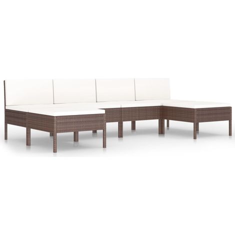 Salon de jardin 6 pcs avec coussins Résine tressée Marron vidaXL