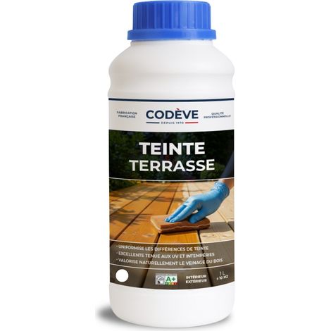 Teinte Terrasse Bois - 1 L - Codeve Bois - Chêne foncé - Pour Teinter Un Bord De Piscine, Terrasse Ou Caillebotis En Bois.