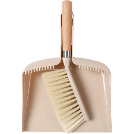 Stofblikset - Houten handvat - Minibezem - Geschikt voor het schoonmaken van vloeren, banken en tafelbladen - Beige (1/4)