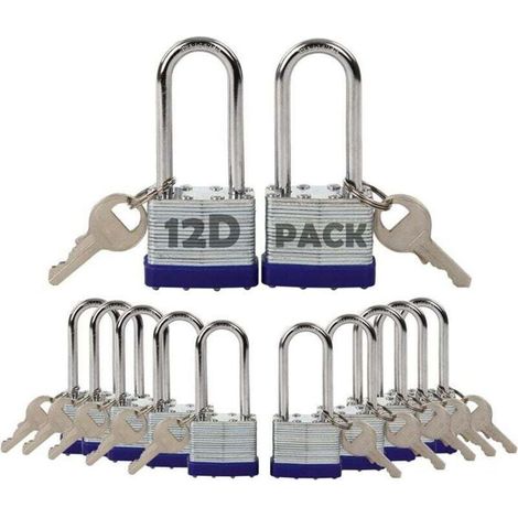 Cadenas à clé identique - PZCC - Lot de 12 - 40 mm - Acier laminé antirouille - Intérieur / Extérieur (1/4)