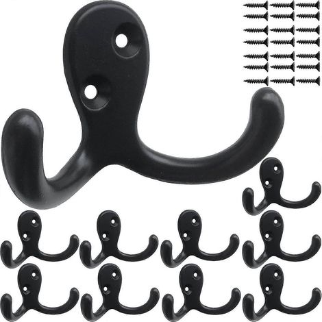 Lot de 10 patères murales robustes pour suspendre manteaux, clés, serviettes, sacs, tasses, chapeaux, etc. Crochets doubles antirouille à fixer au mur. (1/5)