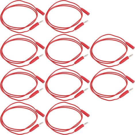 Kit 10 paires de fils de test 0,75mm² mâle-femelle avec fiches bananes 4mm, rouge, pour multimètre et électronique J.70025 (1/5)
