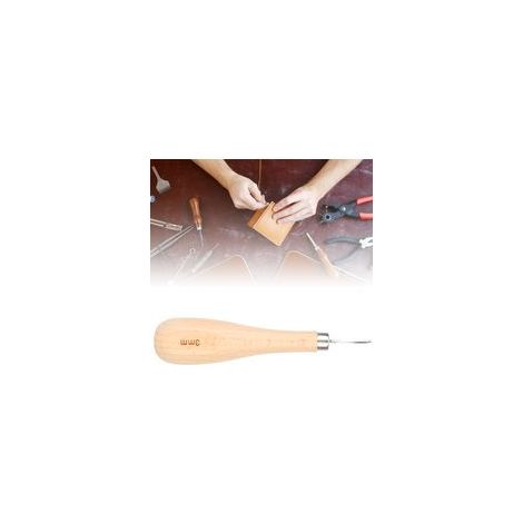 Alène en forme de losange, outil de poinçonnage du cuir à cône en acier, manche en hêtre, pointe diamant (3 mm) (1/5)