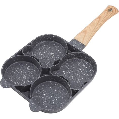 Poêle antiadhésive 4 trous résistante à la chaleur pour crêpes burgers accessoire cuisine bois ours noir compatible gaz et induction (1/5)