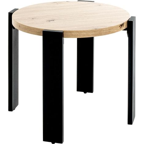 Table basse ronde coloris chêne et métal noir - Diamètre 50 x Hauteur 46 cm (1/5)