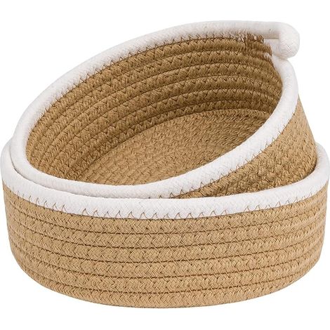 Lot de 2 Panier en corde de coton, tressé, rond, rangement jouets bébé clés chambre (1/5)