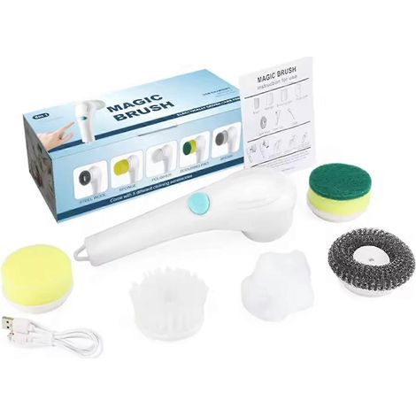 Brosse de nettoyage électrique sans fil multifonctionnelle 5 en 1, rechargeable par USB, pour salle de bain et cuisine (1/4)