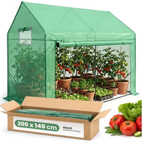 Serra da giardino a casetta con struttura in metallo e telo in PE 1 porta 2 finestre Verde 200x140x200 cm (1/5)