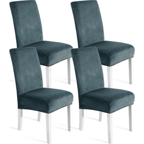 Samt Stuhlhussen 4er Set, Stretch, weich, waschbar, graublau (1/5)