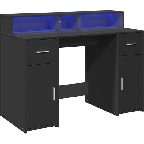 Escritorio de ordenador puesto de trabajo mesa de estudio con luces LED 120 x 55 x 91 cm madera de ingeniería negra 020023427 (1/5)