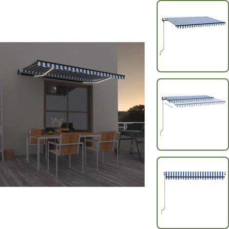 Automatische Markise mit LED & Windsensor 400x350 Blau und Weiß - Outdoor-Markise - Gartensonnenschirm - Terrassenüberdachung - Markisentuch Blau Weiß - Windsensor (1/5)