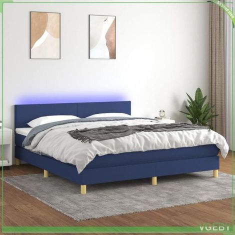 Sommier à lattes - FAF7291712410772 - Matelas 160x200 cm - Bande LED intégrée - Tissu bleu, tête de lit réglable (1/5)
