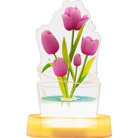 Lampe de nuit décorative 3D Tulipes acrylique - Lumière blanc chaud - Lumière d'ambiance sur ficelle avec prise USB incluse (1/5)