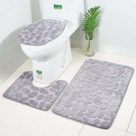 Nouveau Tapis de Bain antiderapantm,Tapis Salle Bain 3 pièces Ensemble de Tapis de Salle de Bain Contour Tapis Toilette WC(Gris V2) (1/4)