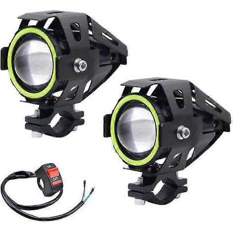 Phare avant de moto à LED Angel Eye, feu auxiliaire de conduite, mini feux antibrouillard U7, accessoires pour moto, quad et scooter - 2 pièces vertes (1/4)