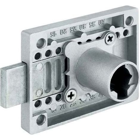 Serrure à plaquer avec axe réglable - Diamètre cylindre : 16,5 mm - Axe : 15 à 40 mm - Décor : Nickelé - Longueur : 22 mm - Sens : Universel - OJMAR (1/2)