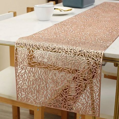 Chemin de table creux antidérapant décoratif en PVC, sets de table résistants à la chaleur pour la maison(150cm x 30cm) (or rose) (1/5)