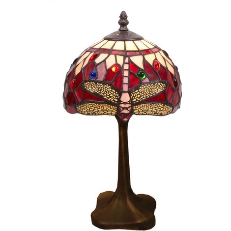 Lampe de table Tiffany avec base profilée Série Belle Rouge D-20cm