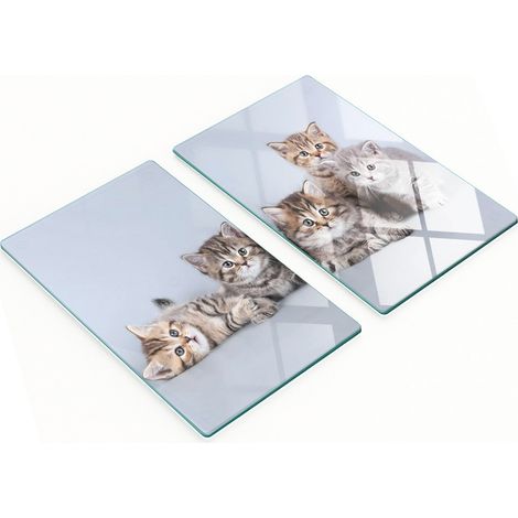Dos tablas de cortar decorativas de vidrio templado con diseño de cinco gatos (2 x 30 x 52 cm) (1/5)