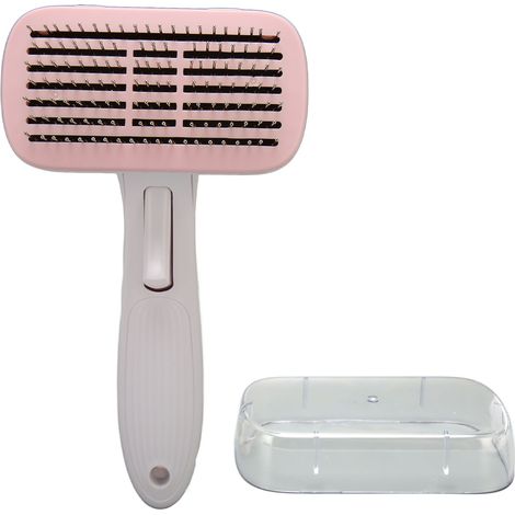 Brosse de toilettage pour chat, brosse de massage, élimine les poils morts, brosse autonettoyante, peigne pour chats et chatons, rose (1/5)