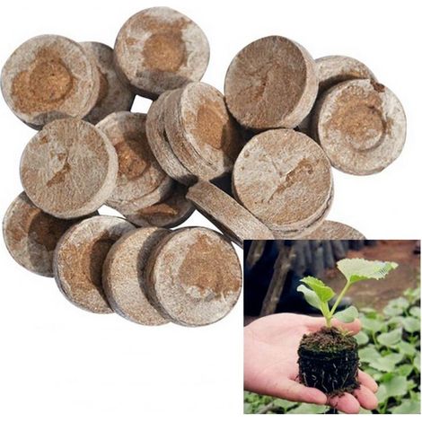 20pcs 38mm Bloc de semis de Compression de sol nutritif, Non-tissé, son de noix de coco, moyen magique, mousse de croissance indépendante, fournitures de jardin (1/5)