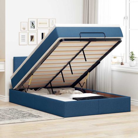 Cama otomana con colchón y luces LED tela azul 120x190cm (1/5)