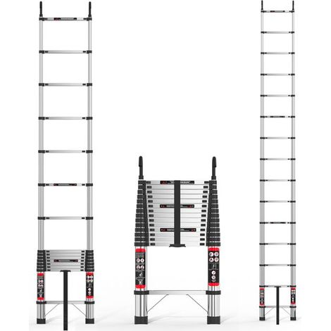 Scala telescopica in acciaio di 4,4 metri, scala pieghevole con 2 ganci, scala telescopica multifunzionale