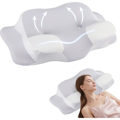 Almohada cervical, soporte ergonómico, espuma viscoelástica refrescante, gris. (1/2)