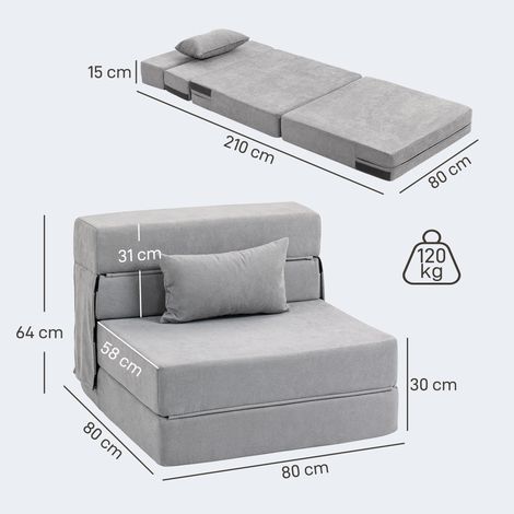 Canapé de sol, canapé rembourré, convertible en matelas, mousse, coussins, gris clair (1/5)
