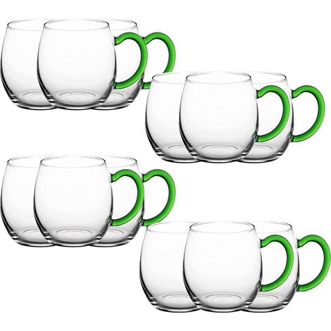 Lot de 12 verres à vin avec anse verte 250 ml, gradués