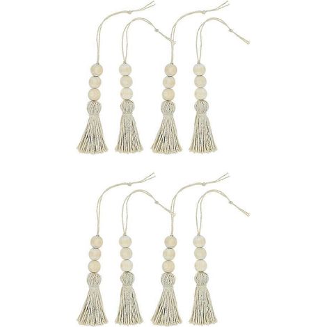 Lot de 8 pompons en bois, perles et fil de coton pour décorer une poignée de porte de placard. Décoration murale en perles de bois pour la maison. (1/5)
