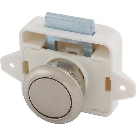 Loquet de meuble à bouton-poussoir blanc pour camping-car, caravane ou véhicule de loisirs. (1/5)
