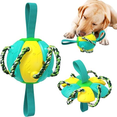 Flying Saucer Ball for Dogs, Dog Flying Disc & Frisbee Ball, Interactive Dog Toys, Indestructible Soccer Toys for Water Play & Outdoor Fun, Chew Toy for Teeth Cleaning (Yellow & Blue) (1/4)