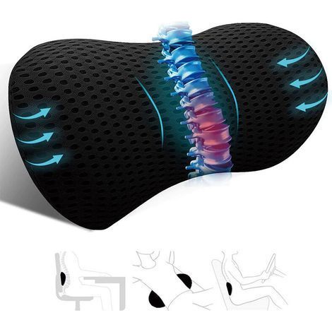 Lendenkissen mit Gurten – Ergonomisches Lendenkissen aus Memory-Schaum – Lendenstützkissen für Autositze und Bürostühle – Schwarz (1/5)