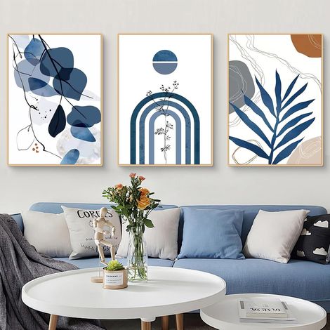 Juego de 3 pósteres - Decoración de pared - Abstracto moderno azul - Para salón, dormitorio y comedor - Sin marco - 30 x 40 cm (1/5)