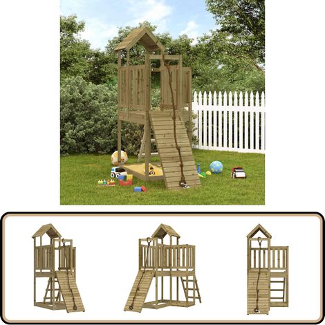 Spielturm mit Kletterwand Imprägniertes Kiefernholz - Holzspielplatz - Spielturm - Kletterwand - Kinderspielgerät - Gartenmöbel