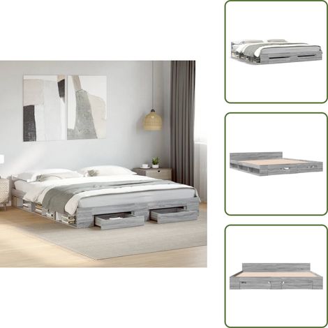 Cama con compartimentos - vidaXL Cama con cajones madera ingeniería gris Sonoma 200x200 cm - Cama con listones