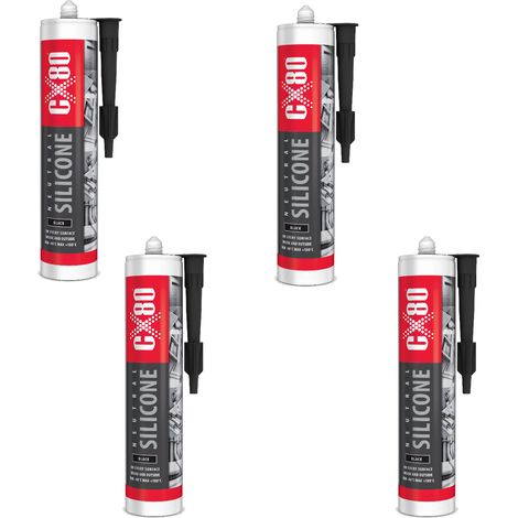 Silicona de construcción neutra CX80 para hormigón, madera y metal, negra, 310 ml x 4