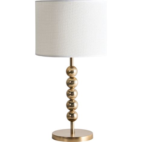Lámpara de mesa de metal con pantalla cilíndrica de tela estilo moderno de mediados de siglo mesita de noche latón Loky