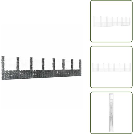 Ferro antiruggine - vidaXL Gabbione a U con 8 Pali in Ferro 860x20x200 cm - Griglia a maglie