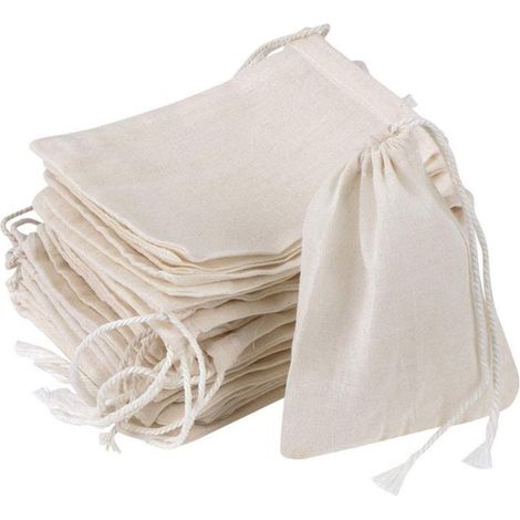Sacchetti di erbe in cotone, sacchetti a rete riutilizzabili, piccoli sacchetti di tessuto con coulisse, sacchetti filtro autoadesivi, sacchetti con coulisse per tè e (1/5)