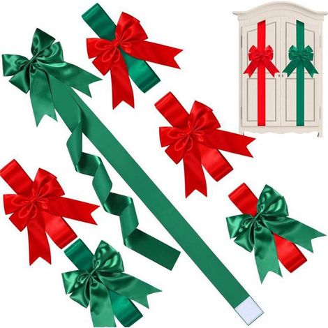 Ribbon Bow - Fabric Christmas Door Bow - For Doors Cabinets Mantels Indoor Decor - 19 cm - Green - 1 Piece