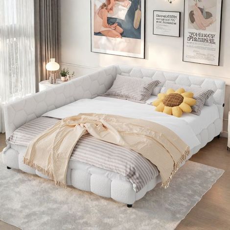 Doppelbett 140x200cm, Erwachsenenbett mit gepolstertem Kopfteil und LED, Schlafsofa mit weichem Rücken, flaches gepolstertes Bett mit Lattenrost. (1/5)