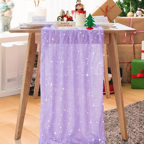 Chemin de table en mousseline scintillante, décoration mariage, anniversaire et fête, tissu léger brillant, Composition : 28 × 275 cm, Couleur : violet (1/5)