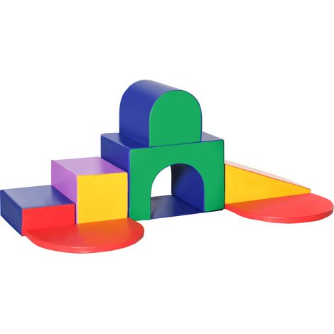 7PCS Parcours de motricité bébé, blocs de mousse empilables avec revêtement en cuir, jouets d'escalade éducatifs pour tout-petits, multicolore (1/5)