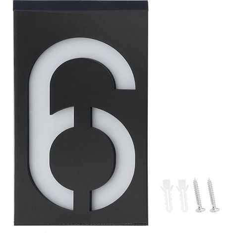 Plaque lumineuse LED solaire extérieure numéro 6 pour adresse de maison, hôtel, magasin, porte (1/5)