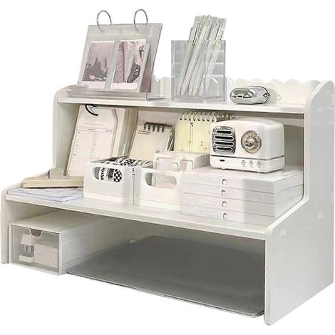 Optimieren Sie Ihren Stauraum mit diesem zweistöckigen Schreibtischregal, ideal für Zuhause und Büro. Ein stylisches Regal für Bücher und Büromaterialien. (1/5)