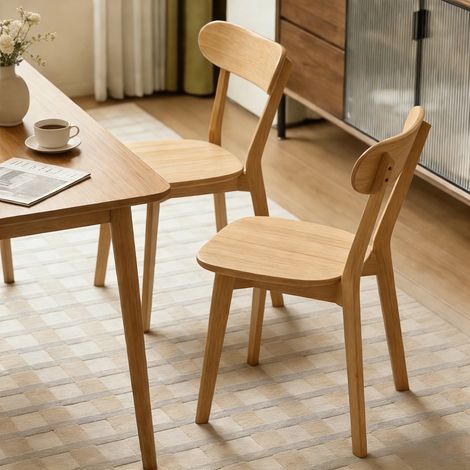 Sillas de comedor de madera maciza 100%, juego de 2, estilo moderno de mediados de siglo con respaldo curvo, sillas de cocina con reposapiés ajustables para comedor, cocina, sala de estar, color mader (1/5)