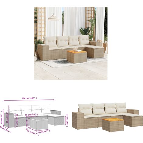 6-tlg. Garten-Sofagarnitur mit Kissen Beige Poly Rattan - Gartensorte - Gartenmöbelset - Polyethylen Möbel - Outdoor Lounge Set - Rattan Gartenmöbel - Home & Living (1/3)